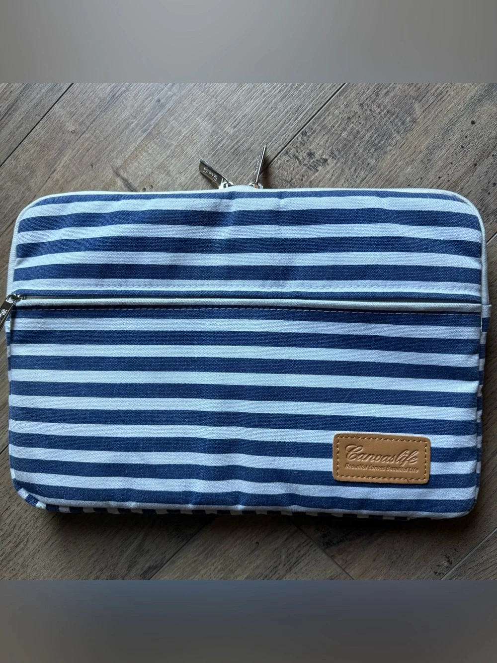 CANVASLIFE Tablet/Laptop Padded Carry Case Breton Striped Navy/White Gold Fleece